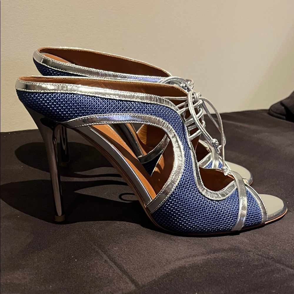 Malone Souliers Blue and Silver Heels